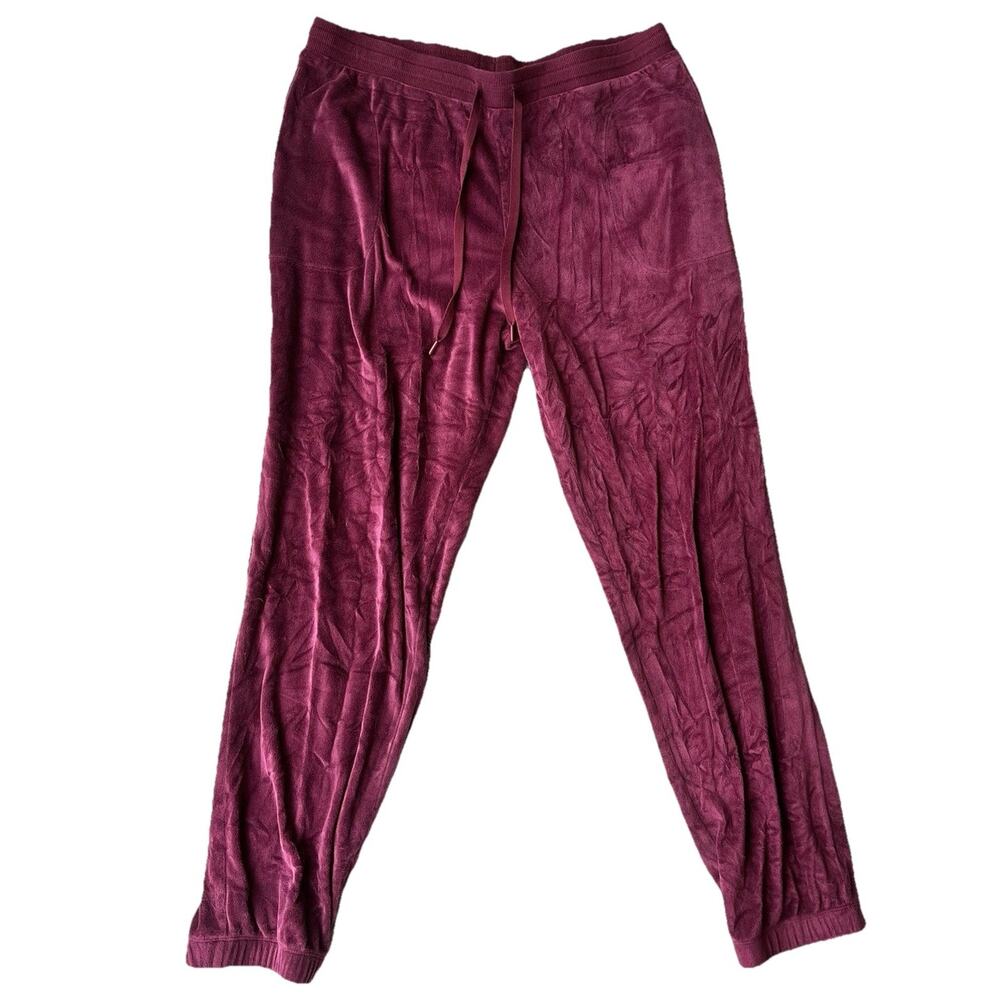 Women's Velvet Drawstring Lounge Pants - Burgundy